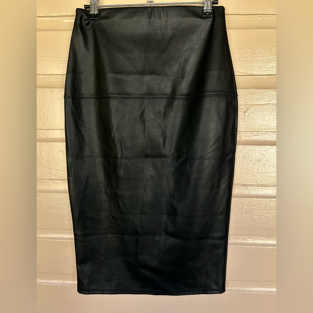Socialite Black leather Midi Pencil Skirt for Work